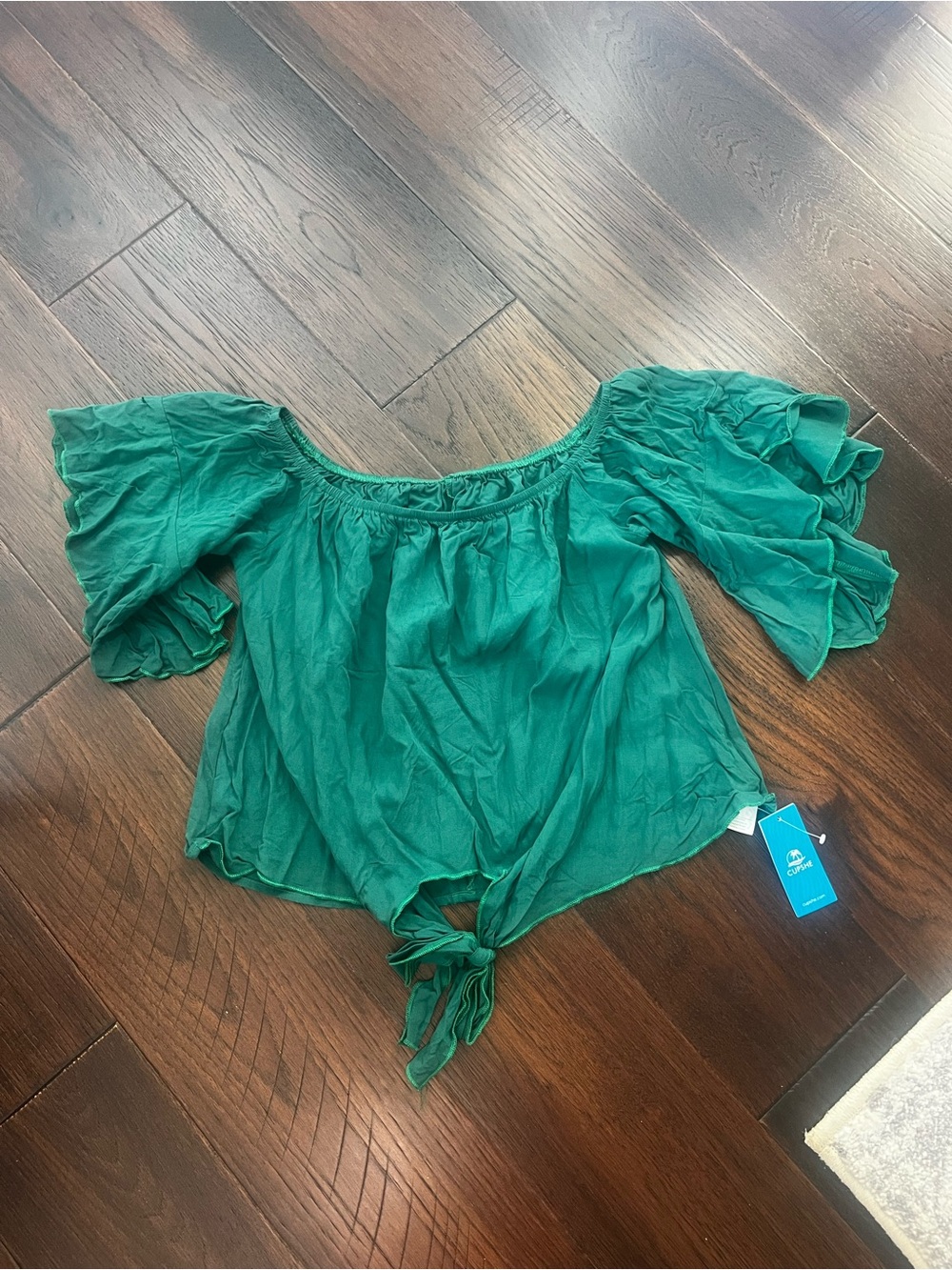 Green Off-Shoulder Tie-Front Women’s Top